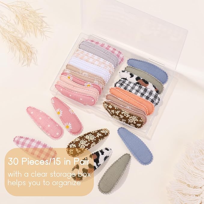 Choicbaby 30 Pcs Toddler Hair Clips Floral Print Girl Hair Clips for Girls Non Slip Wrapped Snap Hairpins for Kids Barrettes Hair Accessories for Baby Girls 2.2 Inch