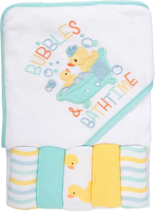 Baby Hooded Bath Towel and Washcloth Set for Babies 6-12 Months (Yellow Duck – Unisex)