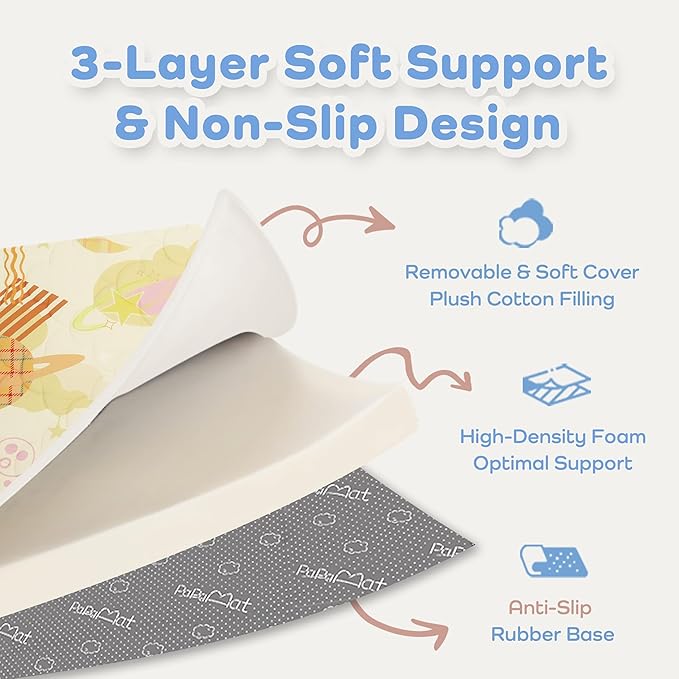 1.5" Thicker Baby Play Mat for Floor, 59x71 Removable & Machine Washable Cover Playpen Mat Softness Foam Mats, Easy-Clean Hygienic, Comfort Safety Kids Crawling Living Room (Wonder Space)