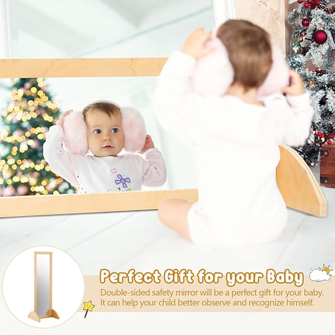 Lineshading Double Sided Bi Directional Infant Montessori Mirror Toddler Christmas Mirror Safety Shatterproof Wooden Baby Acrylic Non Glass Early Learning to Walk Kids