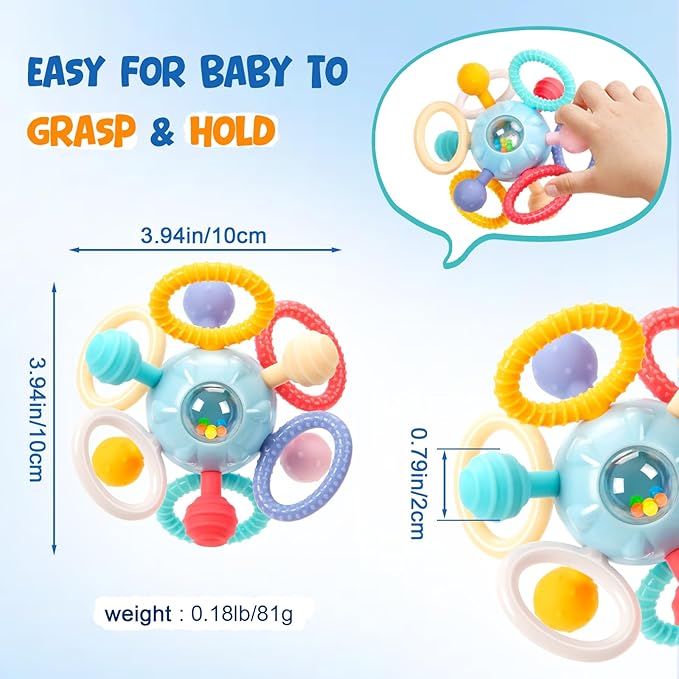 Easter Baby Teething Toys for 0-6 6-12 Months, BPA Free Food Grade Silicone Teether, Infant Sensory Chew Rattles Toys, Perfect Baby Easter Basket Stuffers & Easter Gifts, Sky Blue