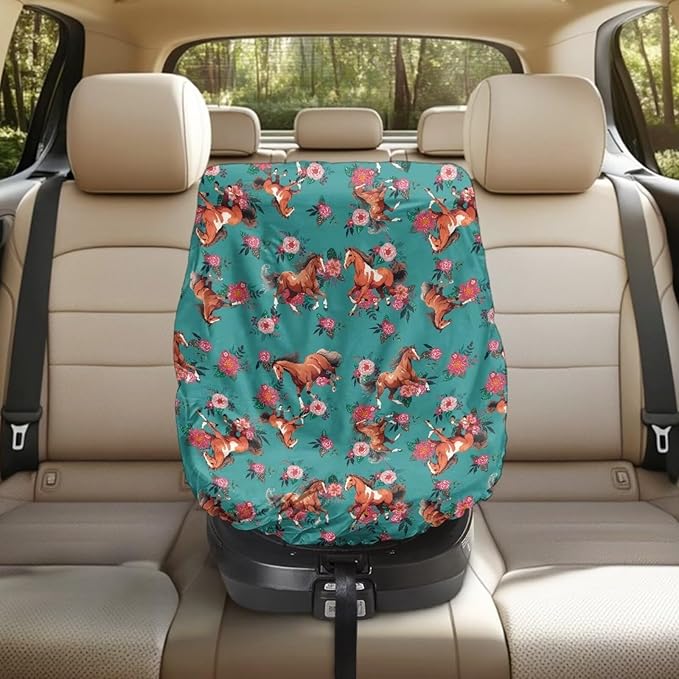 Car Seat Sun Shade Cover Retro Horse Carseat Protector Car Seat Cover Keeps Your Toddler Baby Seat at a Cool Temperature, Easy to Install