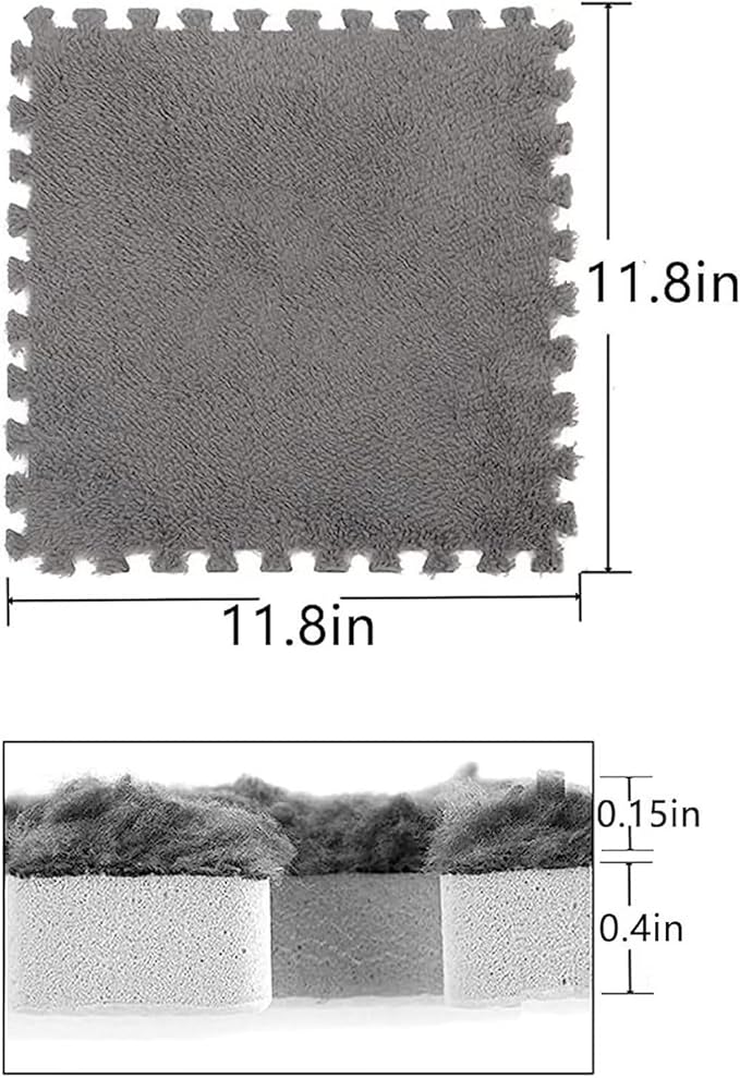 12pcs Plush Puzzle Foam Floor Mat, Soft Thicken Fluffy Interlocking Square Foam Tiles Area Rugs Carpet for Parlor Bedroom Decoration(11.8x11.8x0.55in,Purple&Pink)