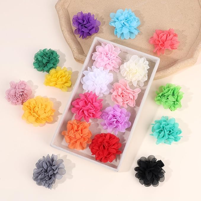 OAOLEER 40pcs 2" Flower Baby Hair Bows Clips, Chiffon Flower Tiny Hair Clips Fine Baby Hair Accessories for Girls Infants Toddlers Set of 20 Pairs