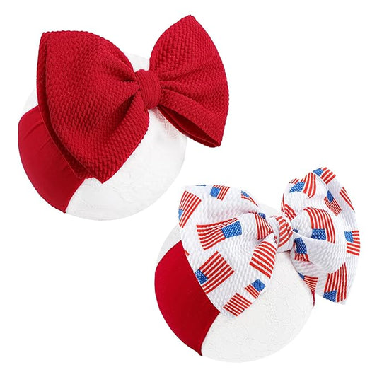 YanJie Baby Headband 4th of July Handmade Stretchy Bows Hairbands Accessories for Girls Infants Toddlers - 2 PCS Set