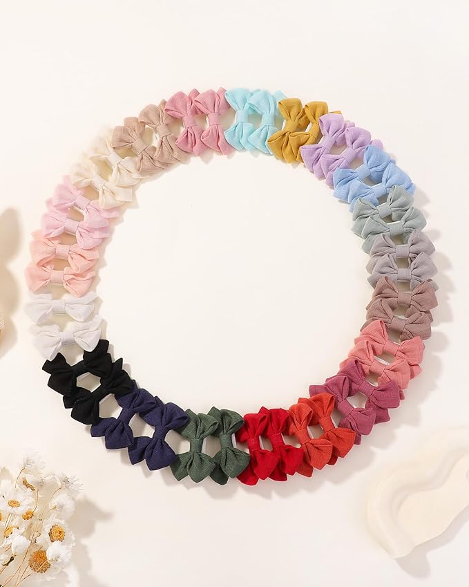 jollybows 40pcs 2" Hair Clips for Girls - Mini Fully Lined Bows, Tiny Barrettes for Infants, Toddlers, Kids, Teens