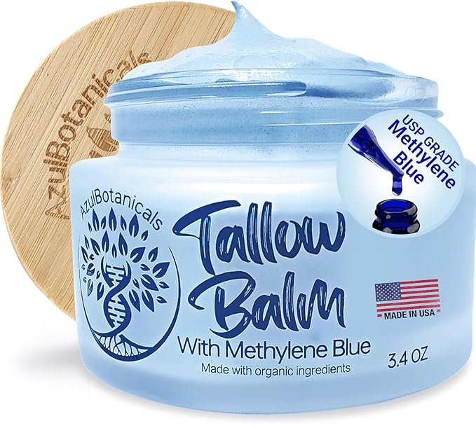 Methylene Blue Infused Whipped Grass Fed Beef Tallow Balm, Anti-Aging, Moisturizer, Stretchmarks, Rosacea, Psoriasis, Eczema, Acne, All skin types, (3.4 oz)