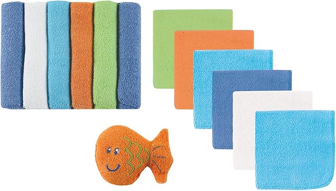 Luvable Friends Unisex Baby Cotton Rich Washcloths, Blue Solid, One Size