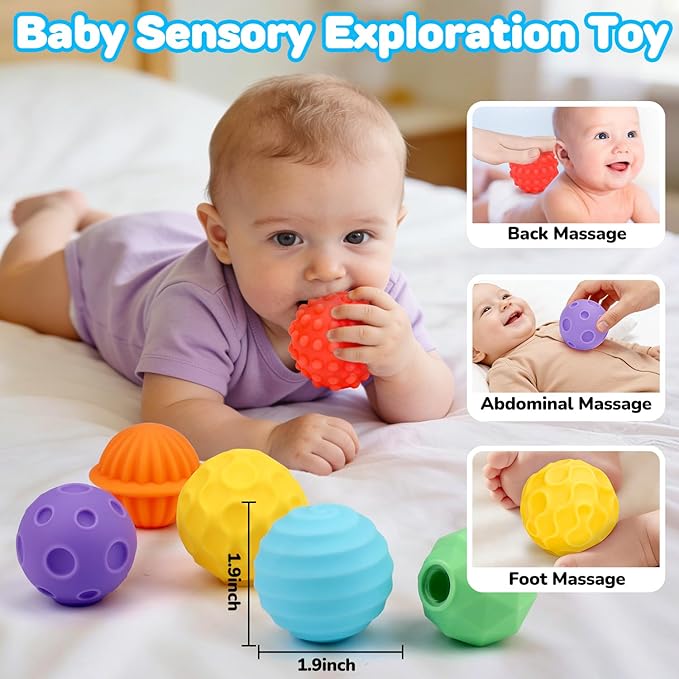 Baby Sensory Balls Toys 6-12 12-18 Months Toddlers 1-3, Infant Musical Light Up Learning 3-6 7 8 9 Months, Textured Soft Ball Sleep Tummy Time Motor Skills Montessori 1 2 3 Year Old Boy Girl Gift