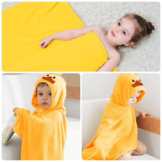 ROMASA Baby Bath Towel Ultra Soft Hooded Towel Highly Absorbent Bathrobe Blanket Toddlers Shower Gifts for Boys Girls- 27.5" x 55" (Yellow)