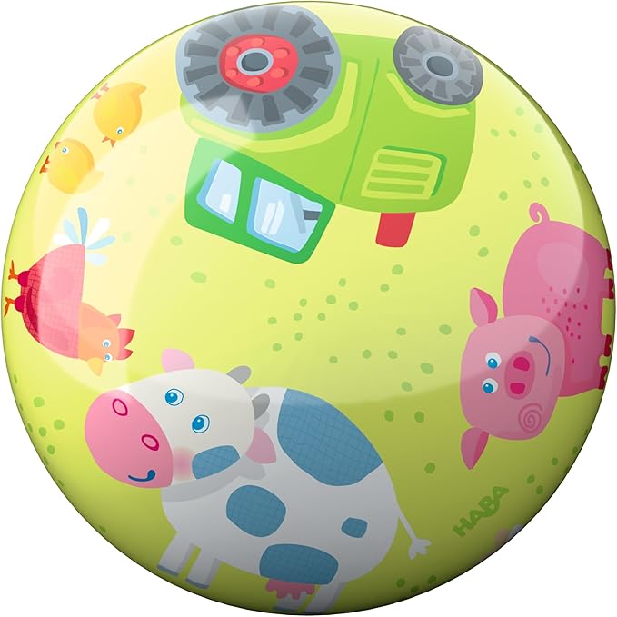 HABA Kids Farm Animals Ball - 22cm with Valve, Durable Plastic, Colourful Play Ball for Indoor & Outdoor Use 2 Years and Up - 2012745001