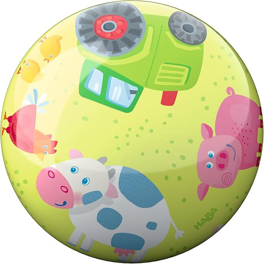 HABA Kids Farm Animals Ball - 22cm with Valve, Durable Plastic, Colourful Play Ball for Indoor & Outdoor Use 2 Years and Up - 2012745001