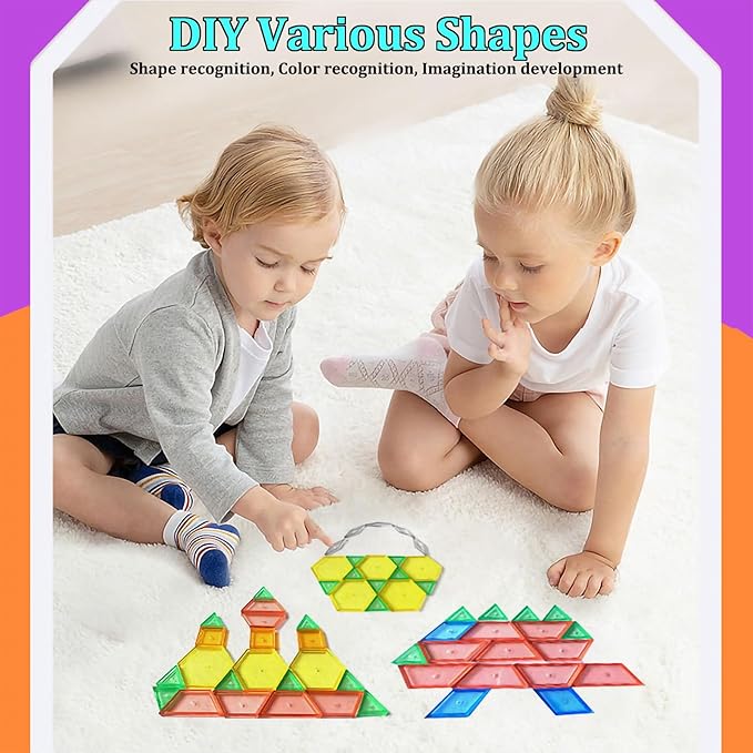 EXBEPE Translucent Pattern Blocks for Classroom 140 Pcs Kids Light Table Manipulatives Toys Education Learning Geometric Shapes