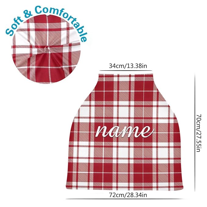 Personalized Baby Car Seat Cover for Babies, Custom Name Baby Car Seats Canopy for Boys Girls, Nursing Breastfeeding Stroller Covers for Infant Newborn, Shower Gift (Red Plaid)
