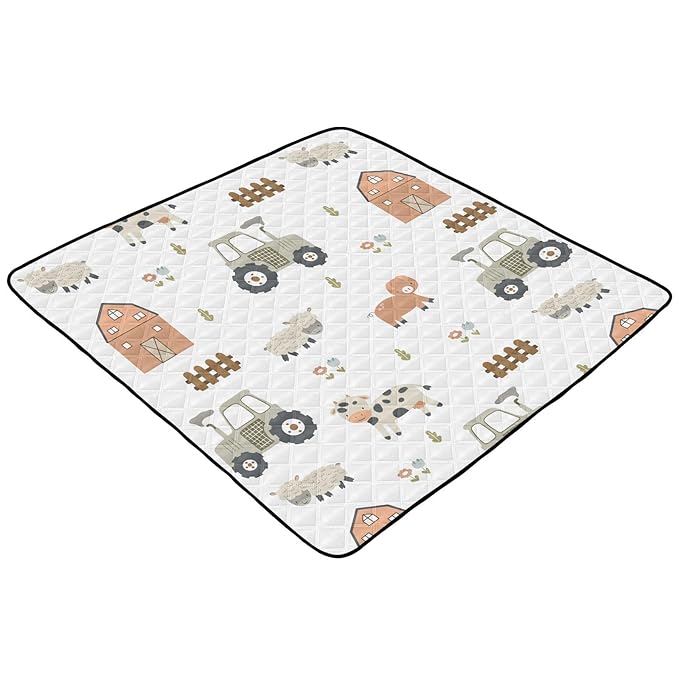 Baby Play Mat Farm Tractor House and Pets 50 x 50 Playpen Mat Baby Play Mats for Floor Play Gym Crawling Mat Non-Slip Cushioned Baby Playmat for Infants, Babies, Toddlers