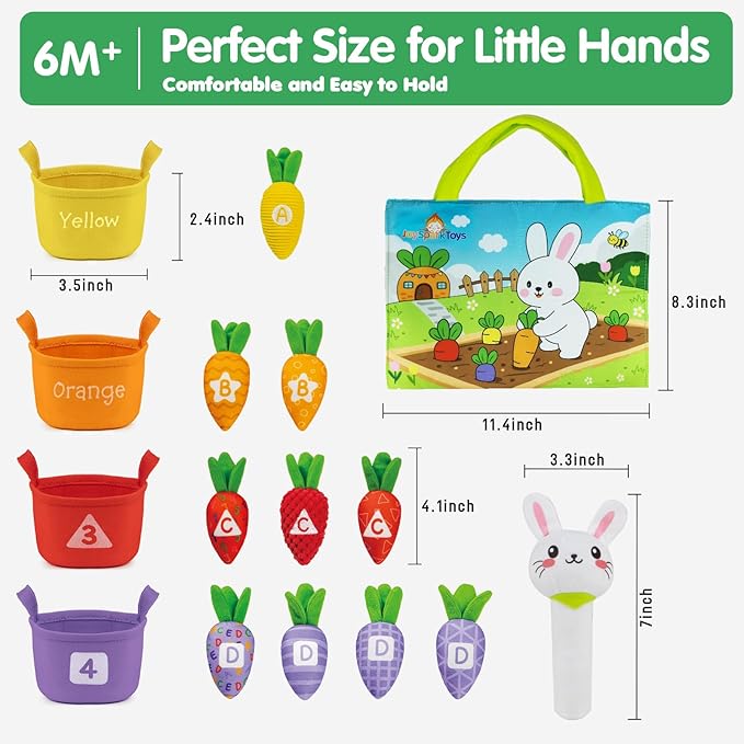 Montessori Toys for 1 Year Old, My First Carrot Garden Baby Toy with Color Sorting, Crinkle & Rattle, Fine Motor Skills, Educational Sensory Toys for 1 2 3 Year Old Boy Girl Gifts Birthday Easter