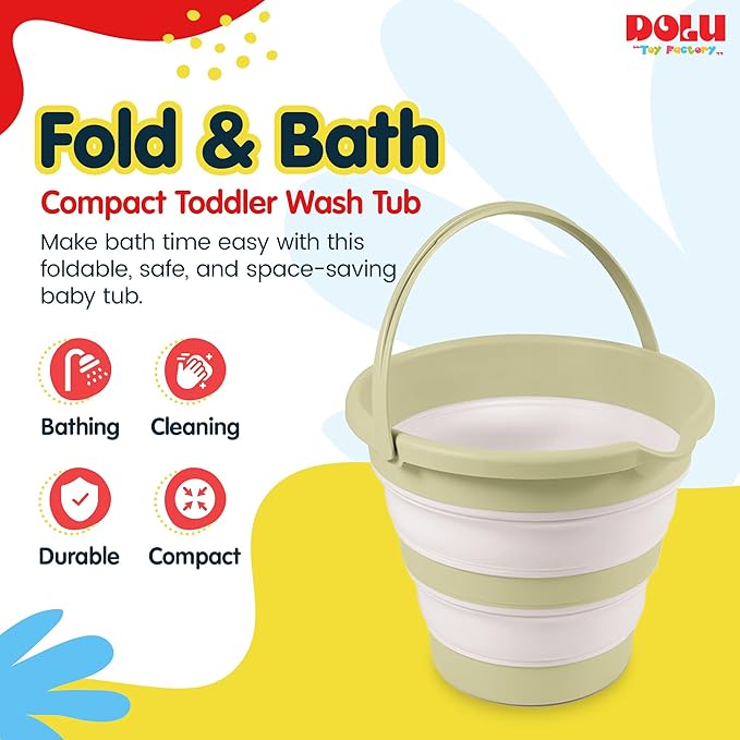 DOLU Foldable Baby Bath Bucket, Compact Toddler Wash Tub, Portable and Space Saving Design Ideal for Ages 6 Months and Older, Green