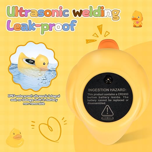 Baby Bath Thermometer Duck Toy - Floating Digital Water Temperature Monitor with LED Display & Color Alerts for Infants Newborns, Cute Bathtub Sensor & Safe Bath Time Essential