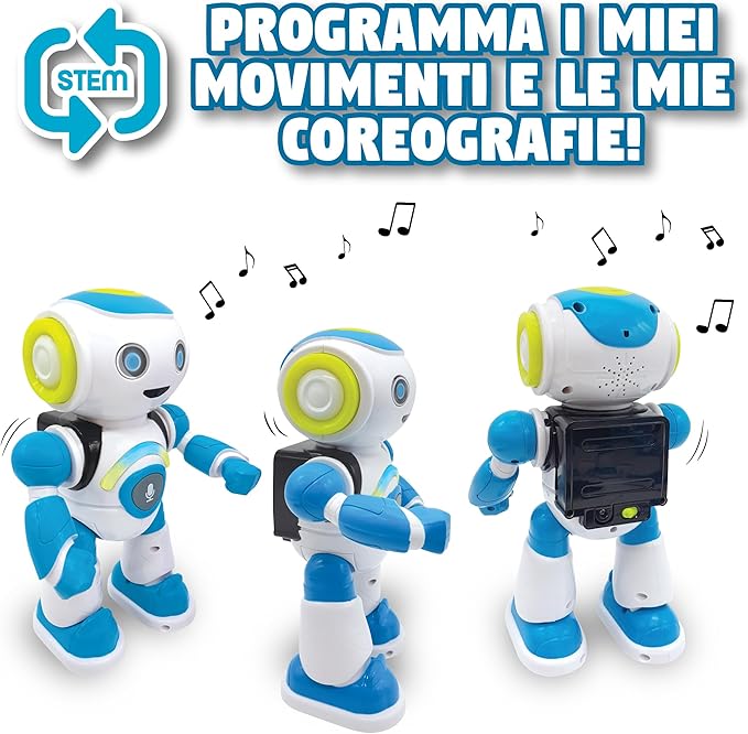 Lexibook Lexibook-ROB20IT Powerman Jr. Intelligent Interactive Robot for Reading in the Mind Toy for Kids Dancing Music, Blue, Color