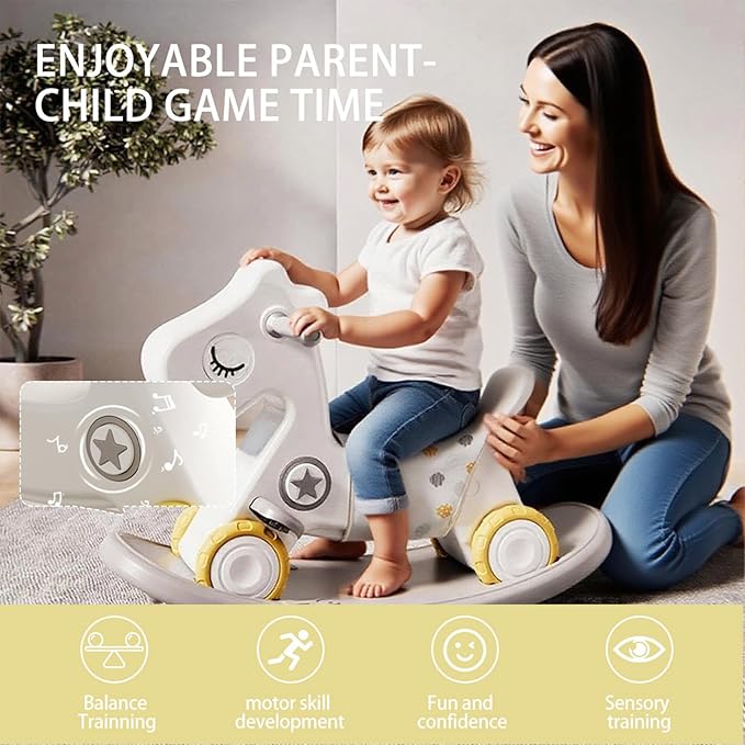 4 in 1 Rocking Horse for Toddlers 1-3 Years | Convertible Baby Push Walker, Balance Board & Ride-On Toy | Durable Plastic Indoor/Outdoor Gift for 1 Year Old Boy Girl(Grey)