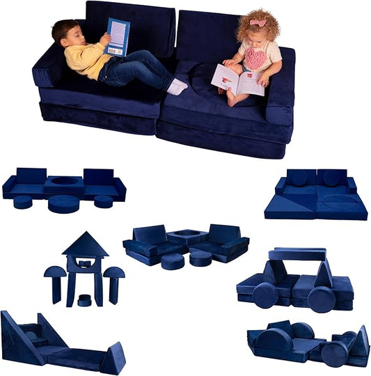 Schooled Kids Soft Play Couch (14pcs) - Children's Furntiture, Modular Kids Play Couch - Sensory Room Must Have Gifts for Toddlers - Climbing Pillow Fort