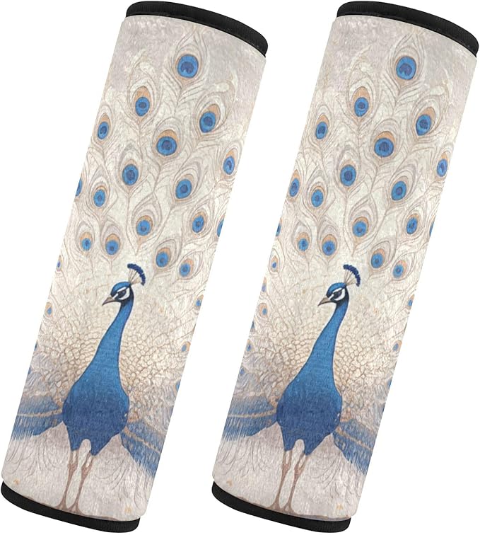 Peacock Gold Blue car seat Neck Strap Covers, More Comfort Driving, Adult seat Belt Cover for Auto Most Cars Van accesorios para carro 2 pcs