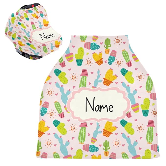 Personalized Nursing Cover Breastfeeding Scarf Baby Car Seat Covers, Infant Stroller Cover, Multiuse Carseat Canopy, Shower Gift for Newborn Girls Boys, Western Cactus