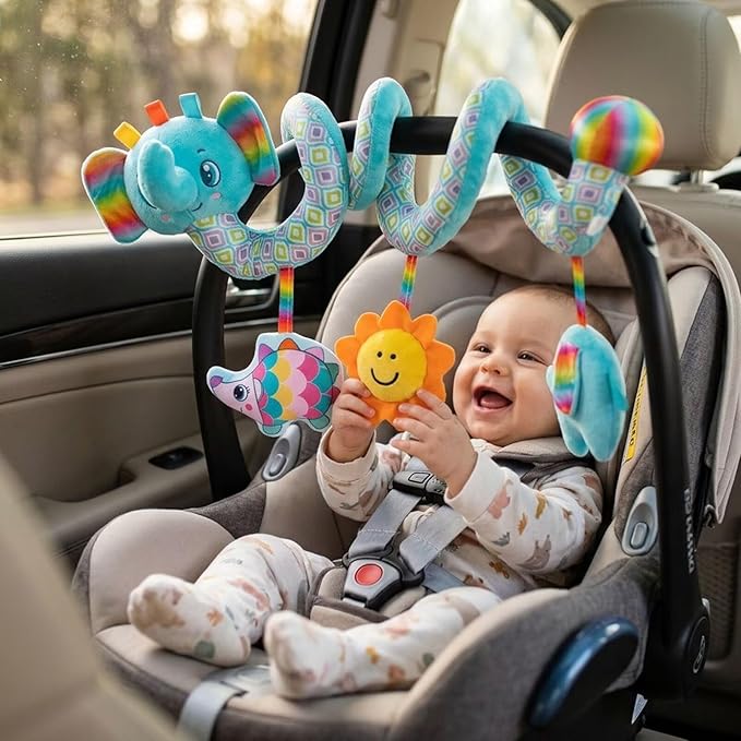 Multi-Use Baby Spiral Activity Toy – Spiral carseat Toy for Car Seat, Stroller,Play Gym, Keeps Baby Quiet, Easy Travel Solution