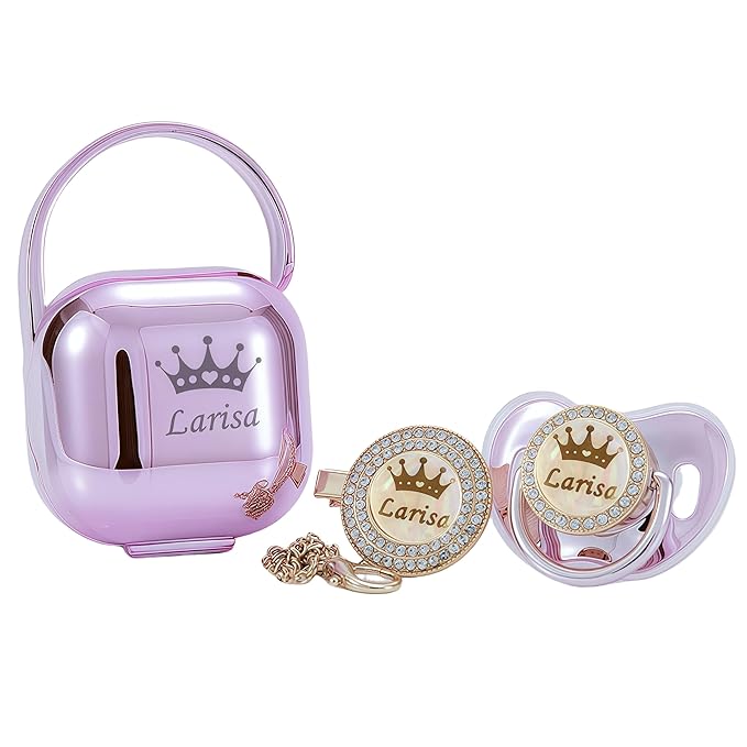 Personalized Bling Pacifier Box and Pacifier Set Unique Gift to New Bron Baby Baby Shower Gift (Gold Pink)