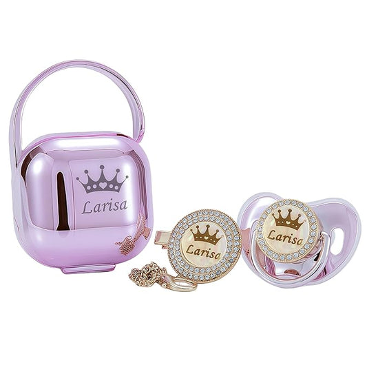 Personalized Bling Pacifier Box and Pacifier Set Unique Gift to New Bron Baby Baby Shower Gift (Gold Pink)