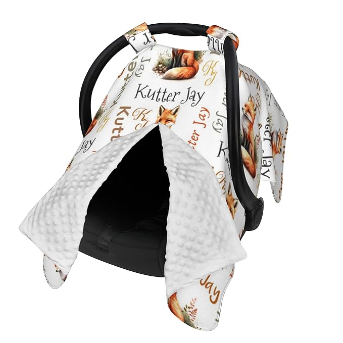 Personalized Winter Carseat Cover for Baby Custom Name Car Seat Canopy for Newborn Baby Boys Girls 2 in 1 Mom Nursing Breastfeeding Covers Fox Minky Baby Carrier Stroller Covers