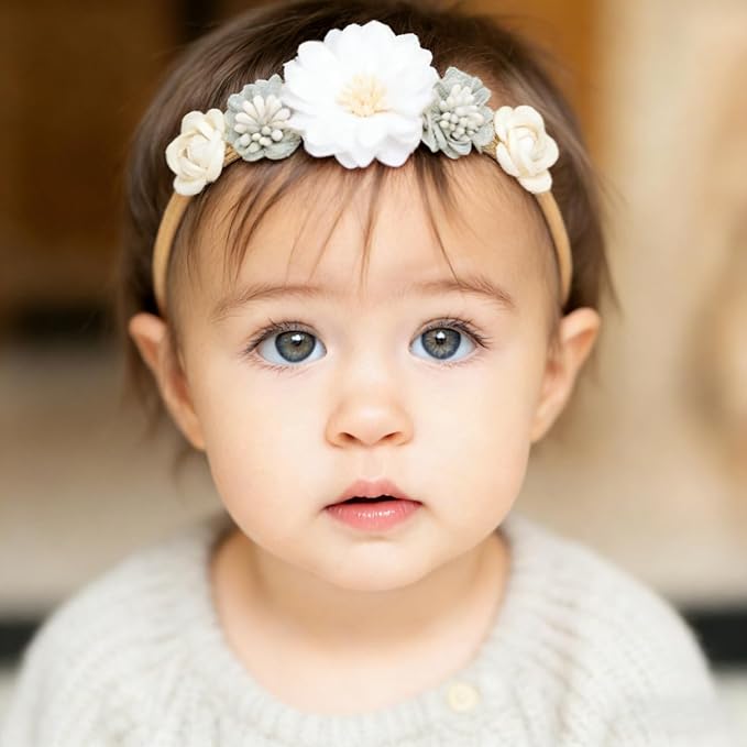 XuoAz Baby Girls Floral Headbands Set-Flower Crown Elastic Hairband for Newborn Toddler Hair Accessories (Pack of 3)