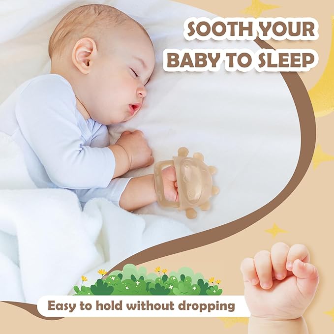 Anboor Baby Teething Toys, Silicone Teethers for Babies Anti Dropping Hand Teether, Infant Baby Chew Toys for Teething Relief, Ideal Present for Newborn Soon-to-be Mothers（Brown）