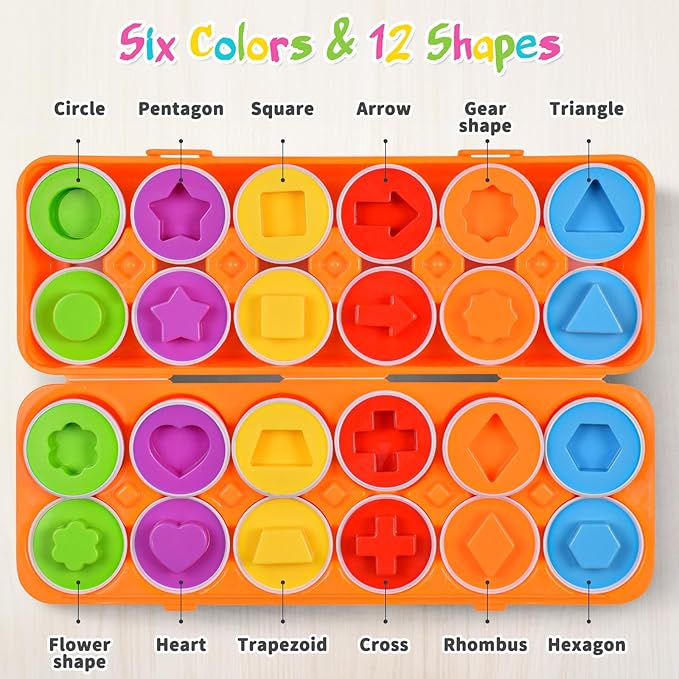 CPSYUB Toddler Toys, 18 Month Toys, Christmas Eggs Gifts for 1, 2, 3 Year Old Girls/Boys, Montessori Matching Eggs Educational Color & Shape Recognition Skills Learning Toys BPA Free