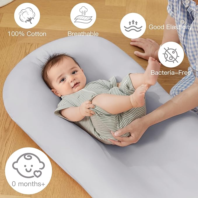 Lucakuins Infant Support Cushion, 0-24 Months Newborn Baby Support Cushion with Cover, Portable Playing Time Mat for Home and Travel, Soft Cotton, Supervised Use, Baby Essentials Gift (Grey)
