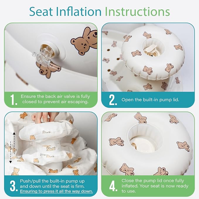 Solens Inflatable Baby Seat for Sitting Up with Tray & Back Support, Baby Sit Up Chair with Built-in Air Pump, Waterproof Floor Seat for Infants & Toddlers, Includes Carry Pouch, Bear
