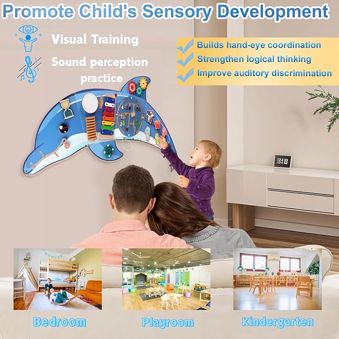 Wooden Wall Busy Board,Montessori Sensory Toy&Preschool Learning Activity Center for Boys and Girls,Promote the development of children's sensory skills,Suitable Toddler Playroom,Children's Daycare