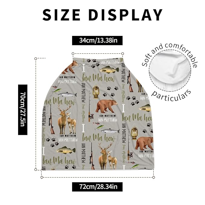 Personalized Baby Car Seat Cover Stroller Canopy: Custom Name Newborn Baby Boy Girl Elastic Animals Nursing Cover for Moms First Birthday Gift Hunting Fishing(one Size)
