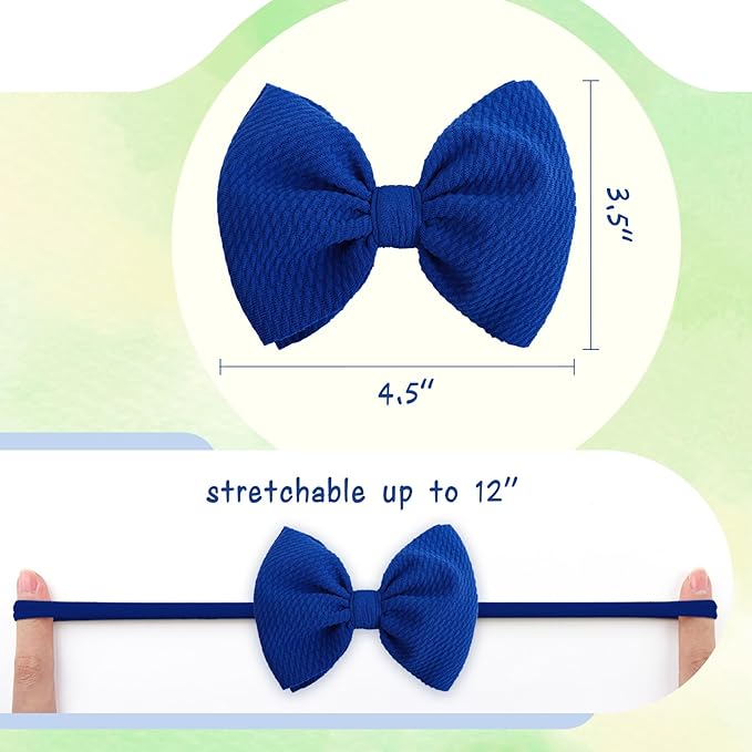 3PCS 4.5’’ Hair Bows for Baby Girls Newborn Infant Toddler Headbands Blue & Green & Black Bow of Hair Accessories Soft Girl Head Wraps