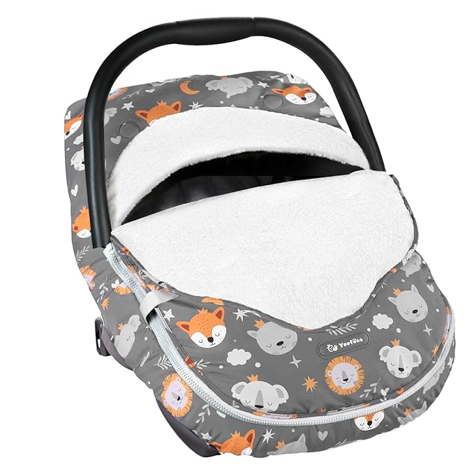 Yoofoss Baby Car Seat Cover Winter Carseat Canopies Cover to Protect Baby from Cold Wind, Super Warm Plush Fleece Baby Carrier Cover for Infant Boys Girls (Fox)