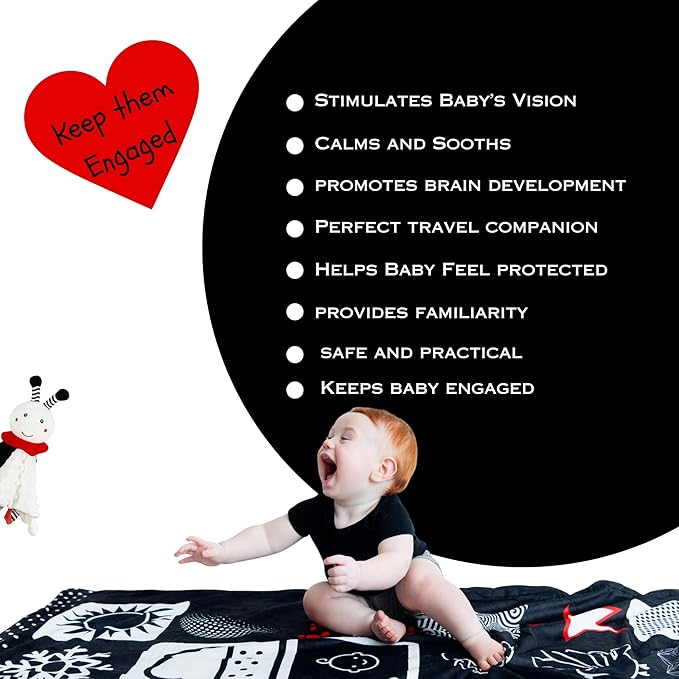 High Contrast Baby Security Blanket-Soft Sensory Lovey for Babies-Red, Black and White Blankie Comfort Toy (Snuggle Bee Lovey)
