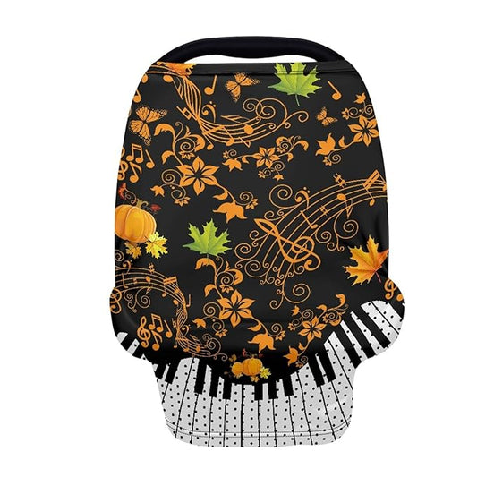 Coldinair Maple Leaf Print Nursing Cover for Baby Breastfeeding, Fall Pumpkin Music Notes Pattern Breathable Breastfeeding Cover for Mother Nursing Apron, Carseat Canopy Covers Multi-use
