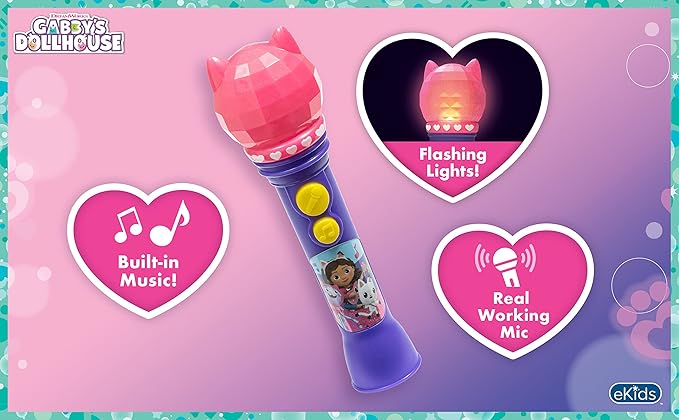 DreamWorks Gabby's Dollhouse Toy Microphone for Kids, Musical Toy for Girls with Built-in Music