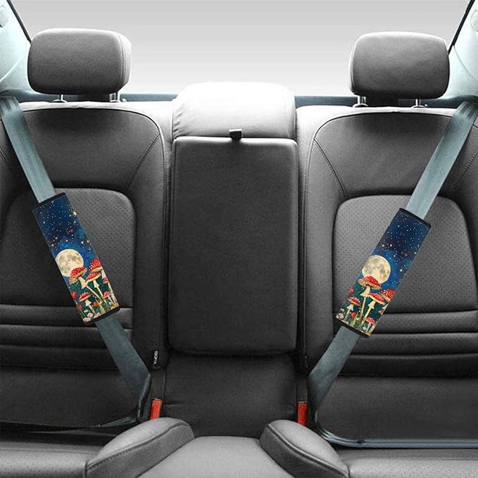 UNICEU Night Moon Mushroom Automotive Seat Belt for Adults 2 Piece Mushroom Car Accessory Soft Comfortable Auto Seat Belt Cushion