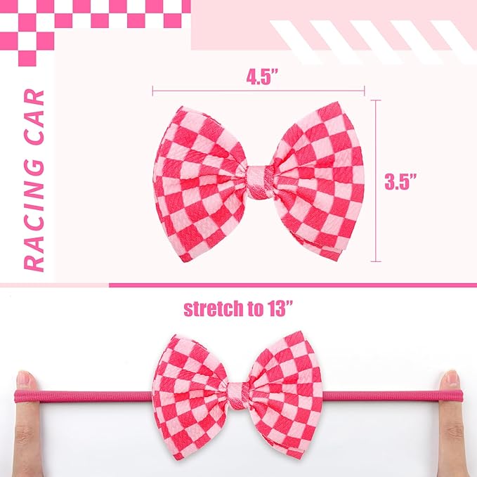 YanJie 3PCS 4.5’’ Checkered Bows for Baby Girls Headbands Hot Pink Headband Pink Hair Accessories for Girls Newborn Girl Clothes Baby Girl Outfits