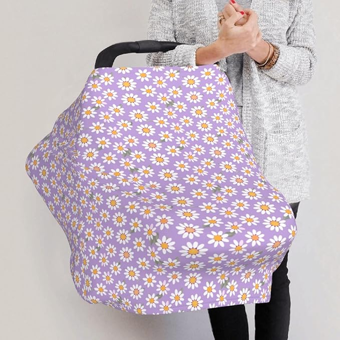 Daisy On Purple Background Baby Car Seat Covers Carseat Canopy Soft Infant Stroller Cover Nursing Breastfeeding Covers for Girls Boys Newborn