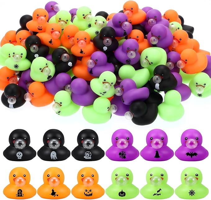 Junkin 50 Pcs Halloween Rubber Ducks Bulk Mini Rubber Ducks Small Duck in Bulk Gift for Halloweens Party Favors Toys (Blow Bubbles Duck)