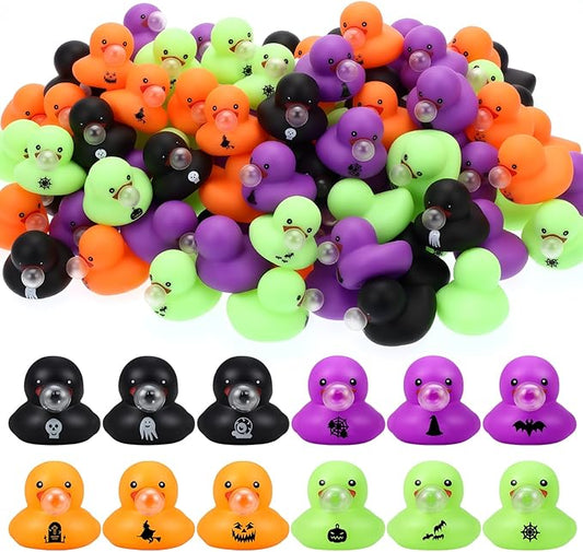 Junkin 50 Pcs Halloween Rubber Ducks Bulk Mini Rubber Ducks Small Duck in Bulk Gift for Halloweens Party Favors Toys (Blow Bubbles Duck)