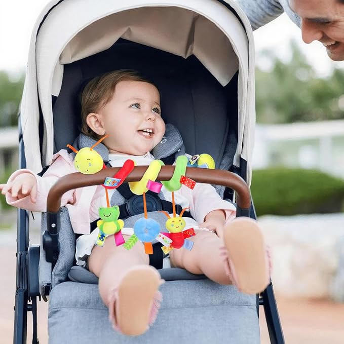 SEWACC Crib Hanging Rattles Toy Stroller Activity Toy with Ringing Bell Cartoon Insect Spiral Hanging Toys Crib Bed Around Rattle Bell for Infants Bed Stroller Car