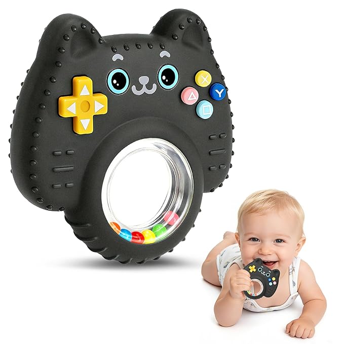 Baby Teething Toys for Babies 3-6 6-12 12-18 Months, BPA-Free Silicone Remote Control Rattle Teether Toys, Baby Chew Toys for Teething Relief & Sucking Needs
